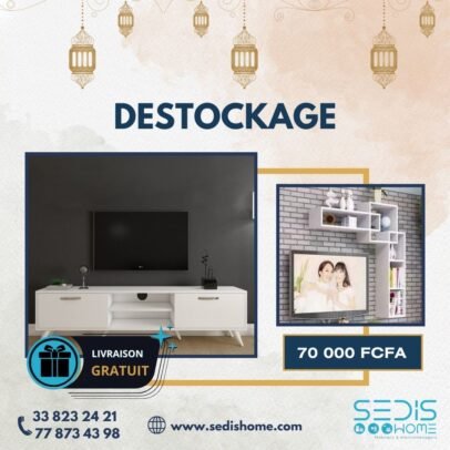 Ensemble Meuble TV blanc 160 cm avec Etageres