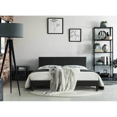 Ara lit avec tête de lit capitonnée et sommier 160x200cm-simili cuir Noir