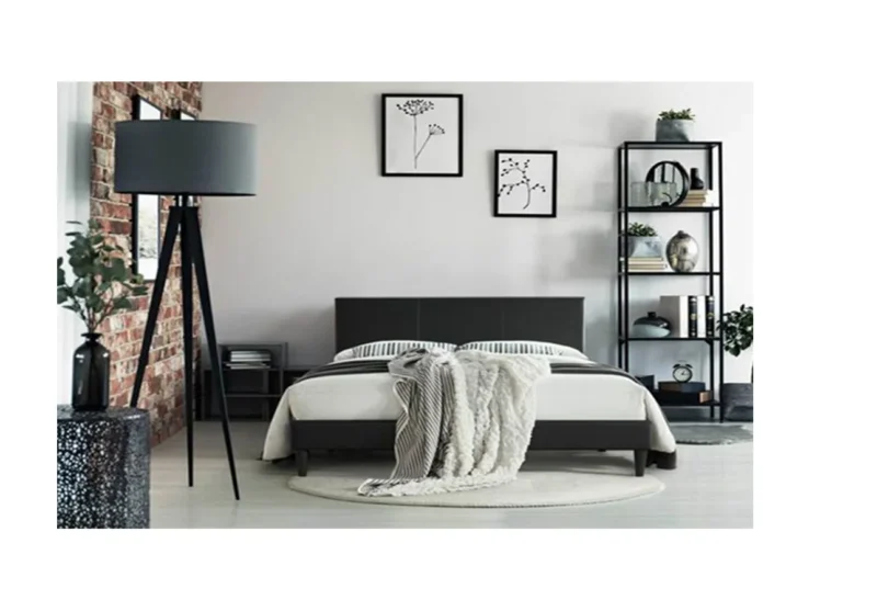 Ara lit avec tête de lit capitonnée et sommier 160x200cm-simili cuir Noir