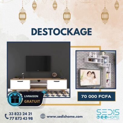 Ensemble Meuble TV beige/blanc 160 cm avec Etageres
