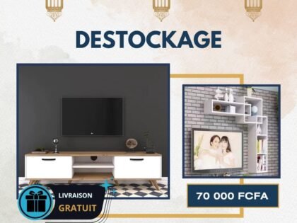 Ensemble Meuble TV beige/blanc 160 cm avec Etageres