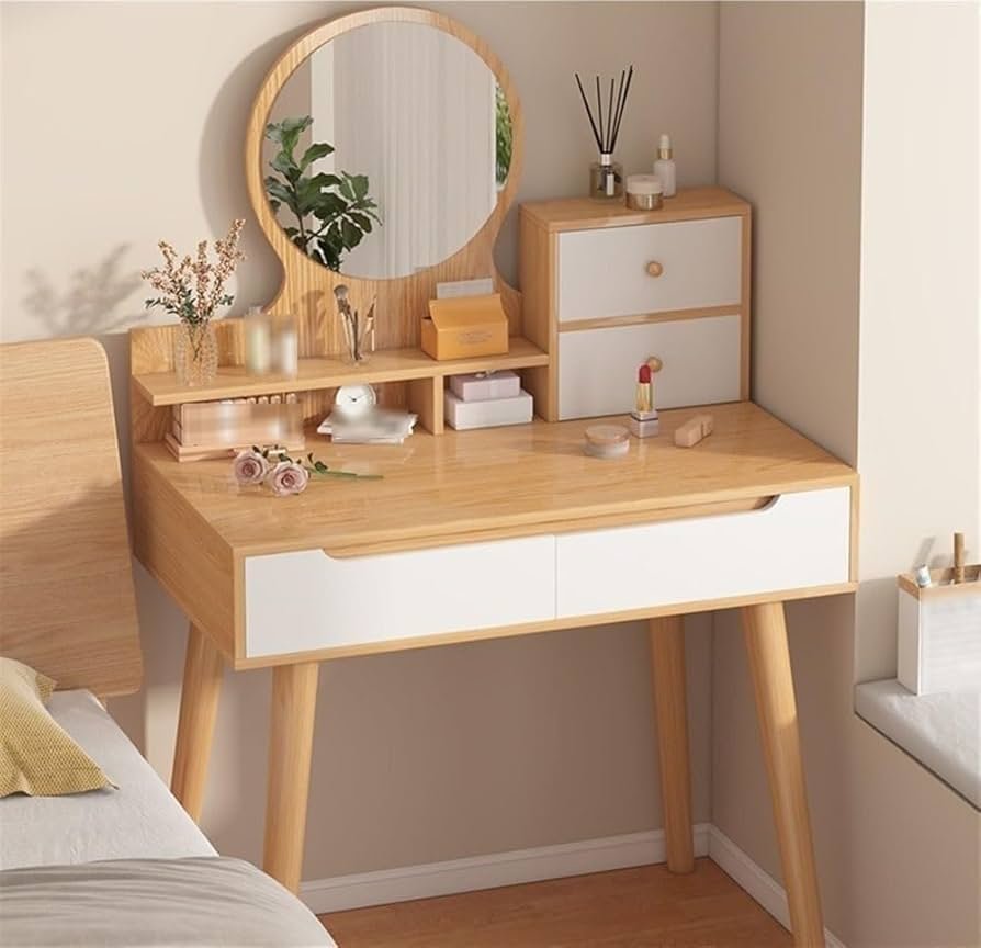 Coiffeuse avec miroir led  beige/blanc