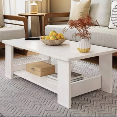 Table basse avec étagère blanche