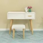 Coiffeuse console blanc avec tabouret – Image 2