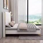 Khairy Lit Blanc/Doré 180*200 cm Avec Deux Tables De Chevet – Image 2