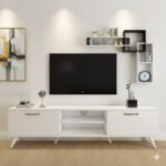 Ensemble Meuble TV blanc 160 cm avec Etageres