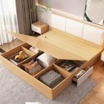 Lit Coffre Bois Clair Avec Deux Tables De Chevet